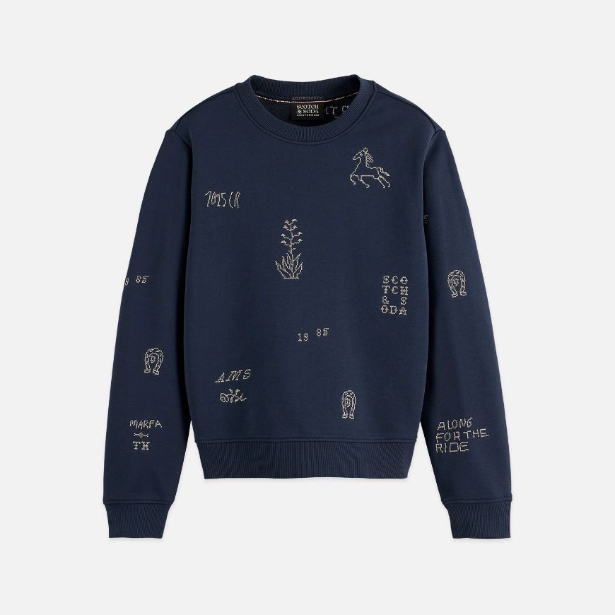 Picture of SCOTCH&SODA WOMEN'S EMBROIDERED REGULAR FIT SWEATSHIRT IN CARBON