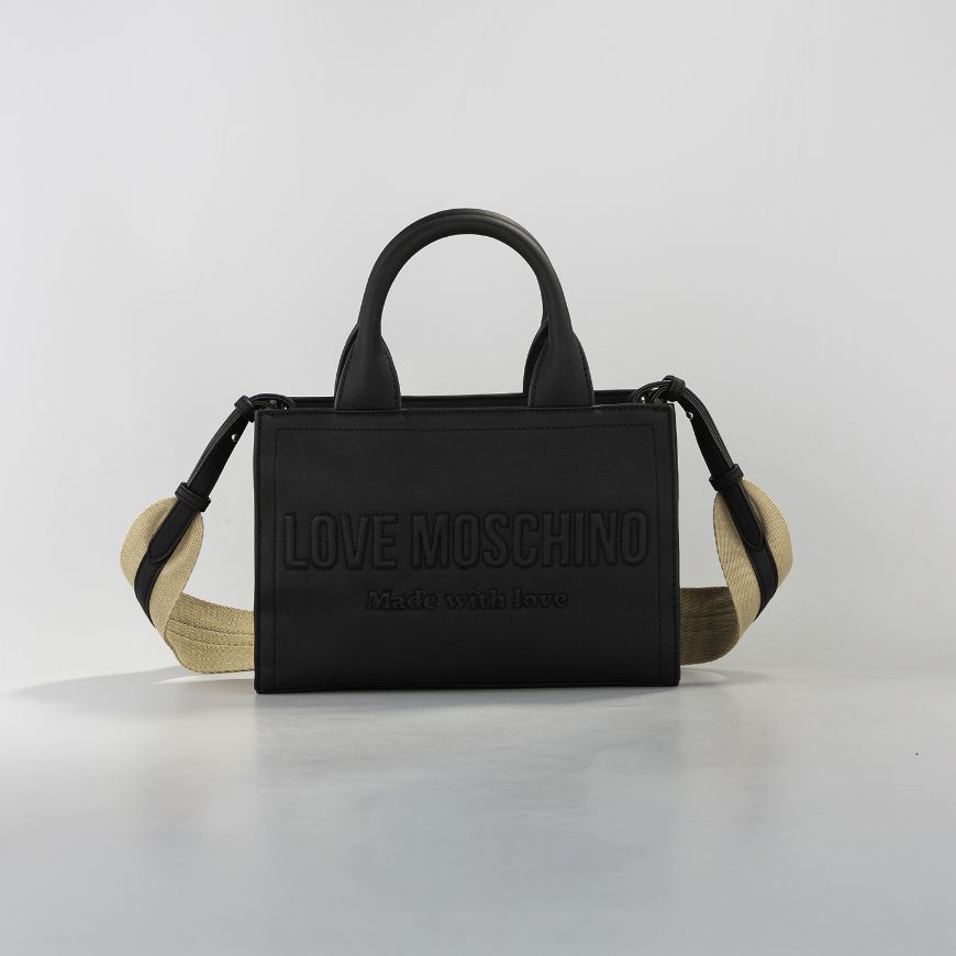 Picture of LOVE MOSCHINO WOMEN'S SMALL SHOPPING BAG SIGNATURE LOVE IN BLACK