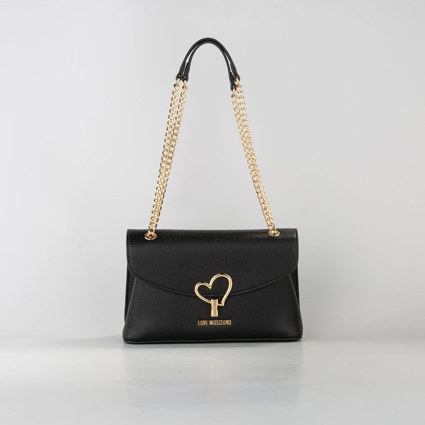 Picture of LOVE MOSCHINO WOMEN'S SHOULDER BAG HEART TURNLOCK IN BLACK