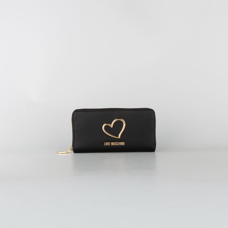 Picture of LOVE MOSCHINO WOMEN'S ZIP AROUND WALLET HEART TURNLOCK IN BLACK