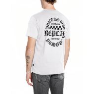 Picture of REPLAY MEN'S JERSEY T-SHIRT WITH SMALL AND BIG BIKER PRINTS IN NATURAL WHITE 2