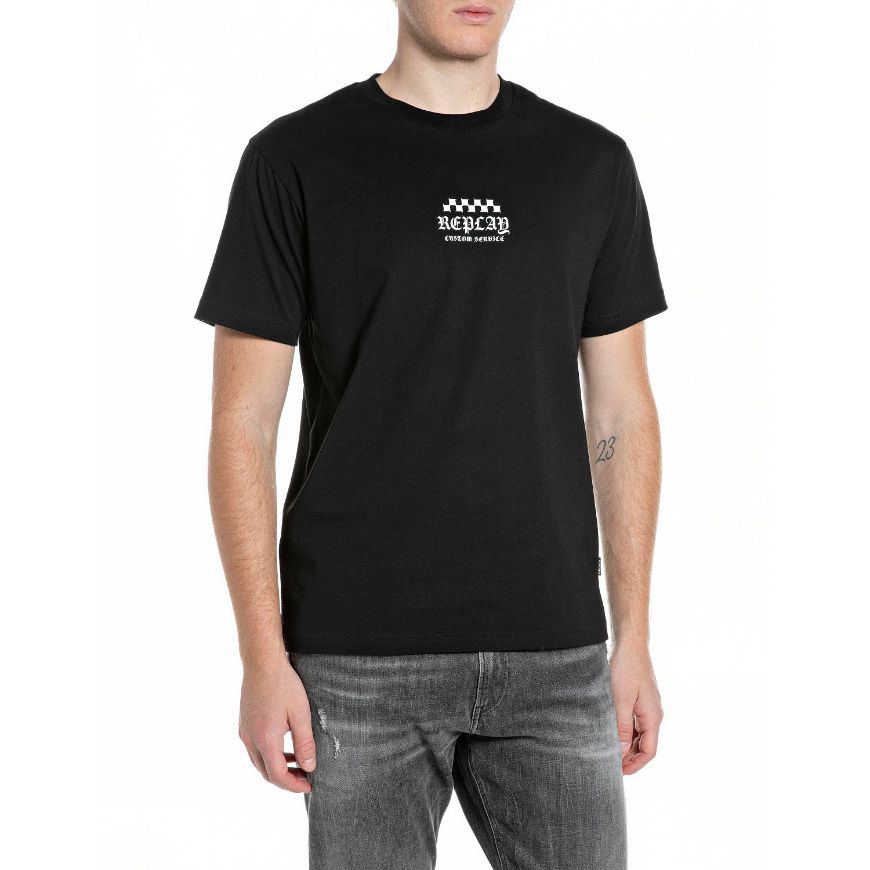 Picture of REPLAY MEN'S JERSEY T-SHIRT WITH SMALL AND BIG BIKER PRINTS IN BLACK