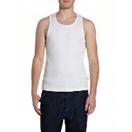 Picture of REPLAY MEN'S CREW-NECK RIBBED SLEEVELESS T-SHIRT IN NATURAL WHITE 1