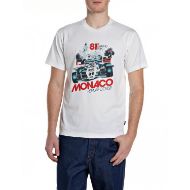 Picture of REPLAY MEN'S MONACO GRAND PRIX PRINT JERSEY T-SHIRT IN NATURAL WHITE 1