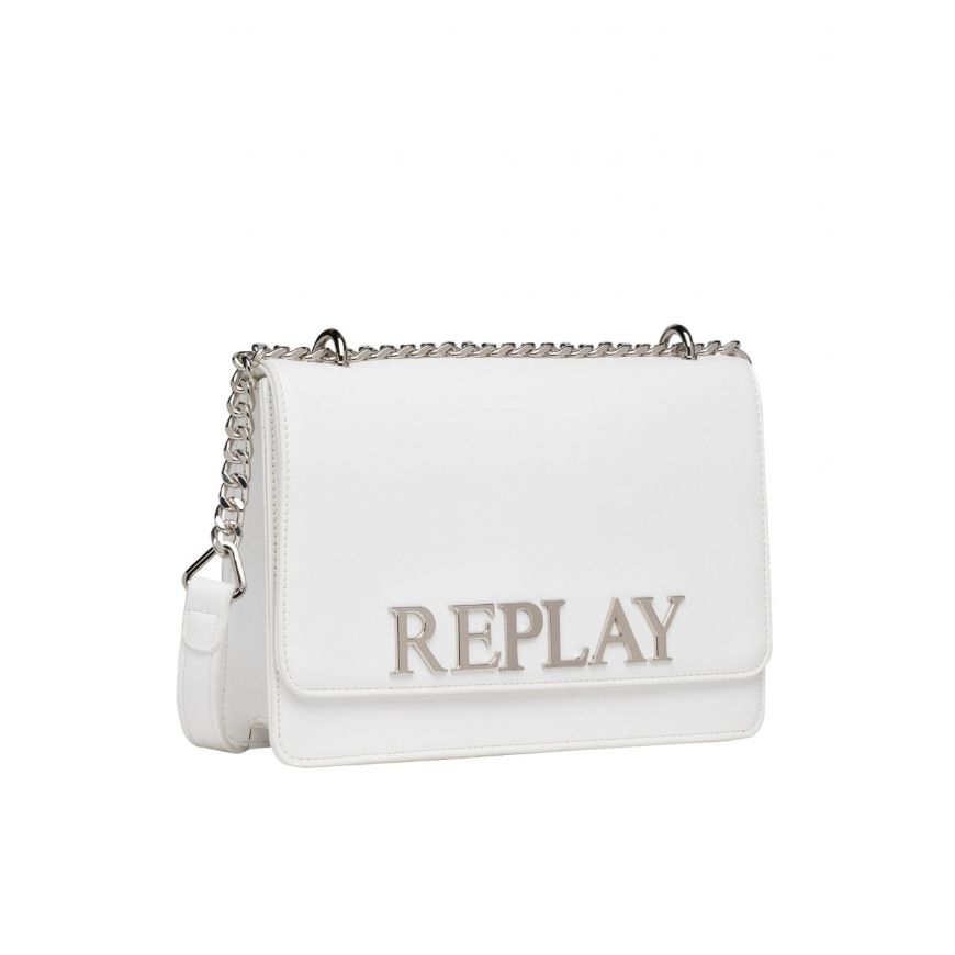 Picture of REPLAY WOMEN'S CROSSBODY BAG WITH LOGO IN OPTICAL WHITE