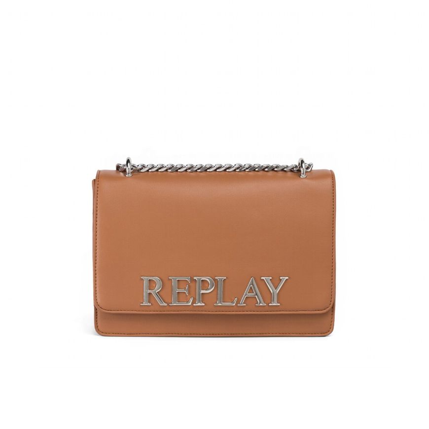 Picture of REPLAY WOMEN'S CROSSBODY BAG WITH LOGO IN CARAMEL CAFE'