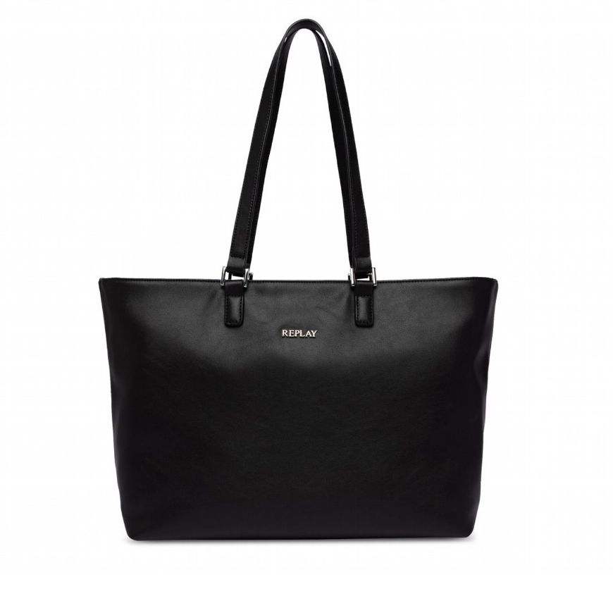 Picture of REPLAY WOMEN'S SOLID-COLOUR SHOPPER WITH LOGO IN BLACK