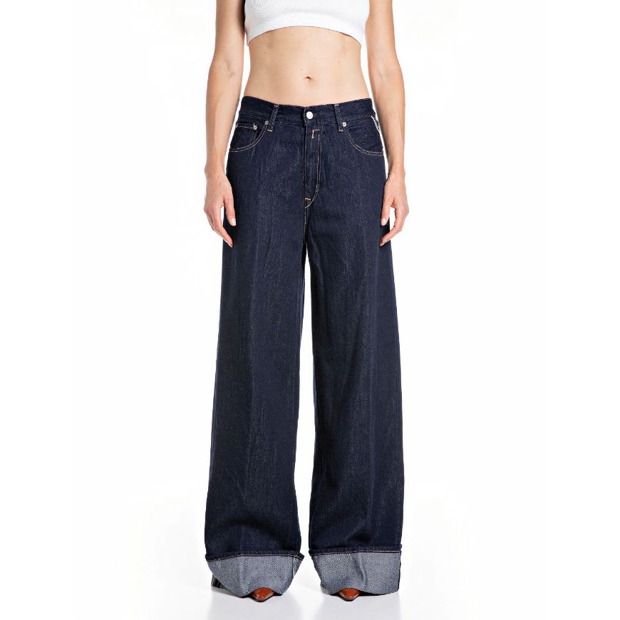 Picture of REPLAY WOMEN'S NALAJA WIDE FIT JEANS 12.5 OZ COTTON/LYOCELL INDIGO IN DARK BLUE