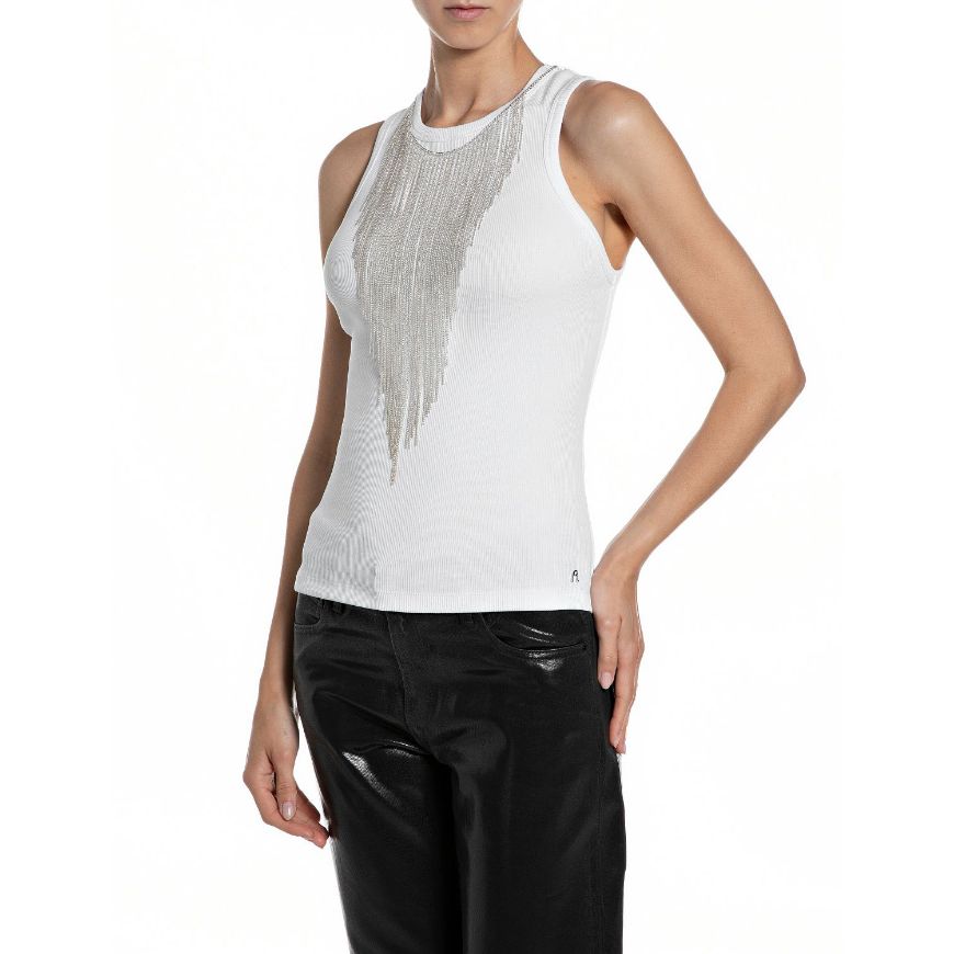 Picture of REPLAY WOMEN'S SLIM-FIT COTTON RIB TOP IN WHITE