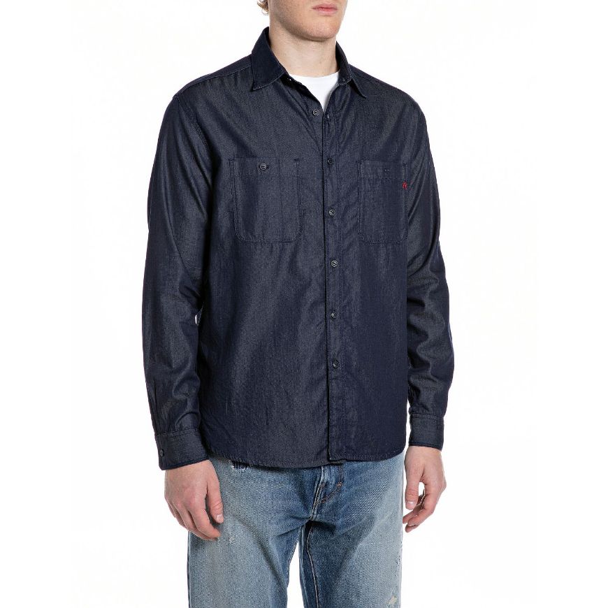 Picture of REPLAY MEN'S COTTON DENIM SHIRT WITH POCKETS IN DARK BLUE