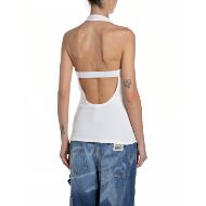 Picture of REPLAY WOMEN'S HALTERNECK COTTON RIB TOP IN NATURAL WHITE 2
