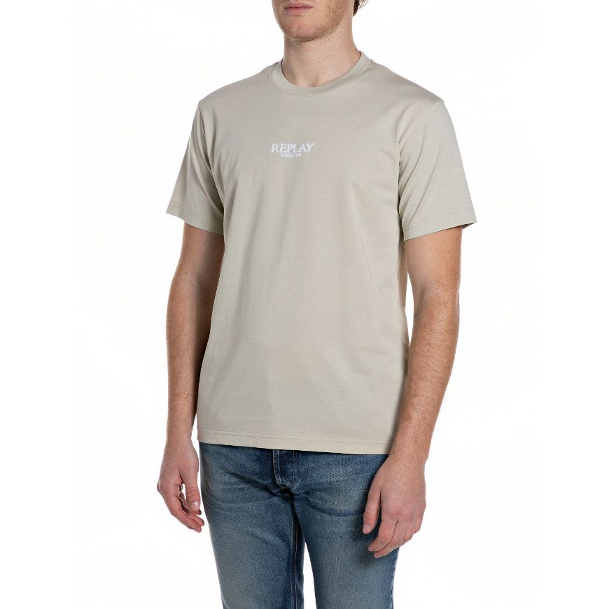 Picture of REPLAY MEN'S JERSEY T-SHIRT WITH REPLAY PRINT IN BONE