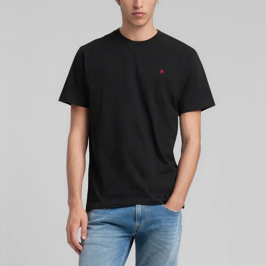 Picture of REPLAY MEN'S JERSEY T-SHIRT WITH RED R LOGO IN BLACK