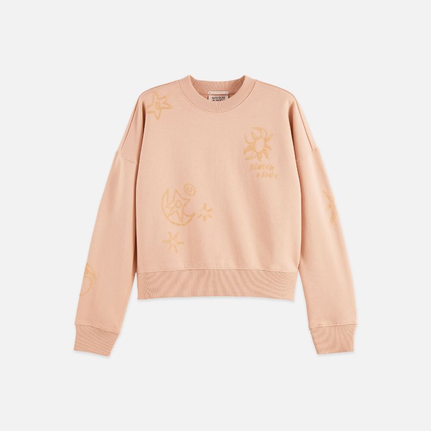 Picture of SCOTCH&SODA WOMEN'S RELAXED FIT SWEATSHIRT WITH FLOCK PRINT IN ROSE DUST