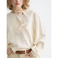 Picture of SCOTCH&SODA WOMEN'S OPEN NECK SWEATSHIRT WITH WOVEN FRONT PLACKET IN EGGNOG 6
