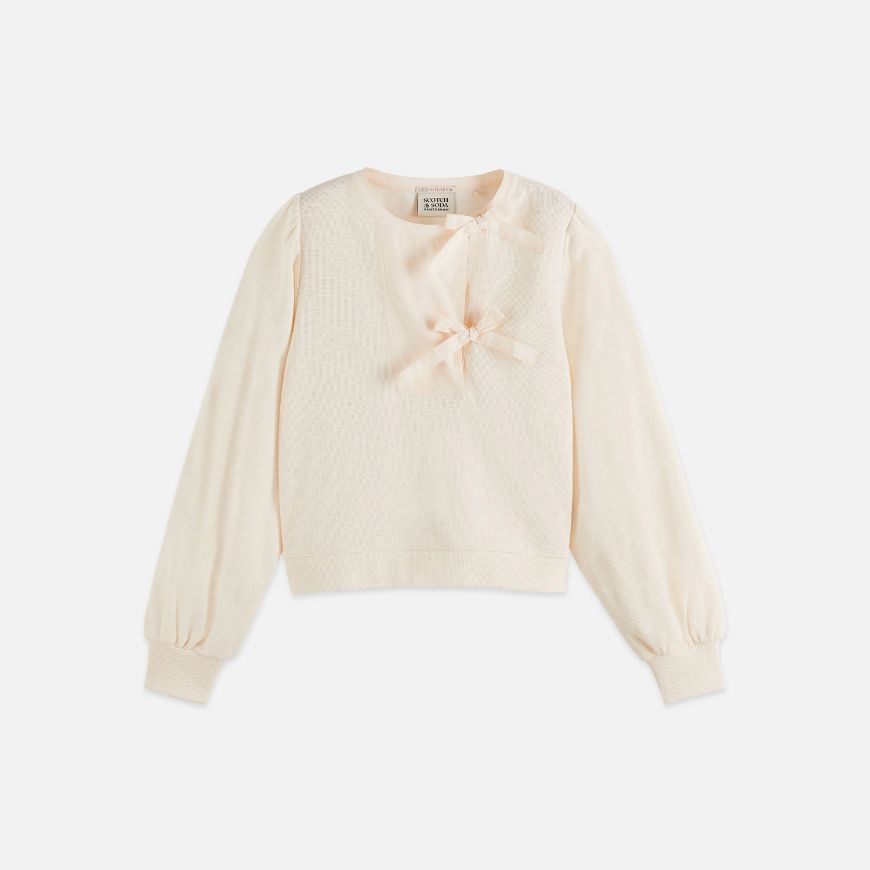 Picture of SCOTCH&SODA WOMEN'S OPEN NECK SWEATSHIRT WITH WOVEN FRONT PLACKET IN EGGNOG