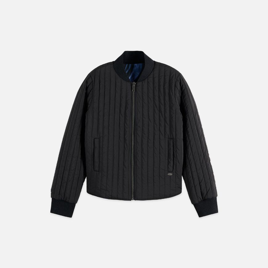 Picture of SCOTCH&SODA WOMEN'S QUILTED REVERSIBLE BOMBER JACKET IN METEORITE