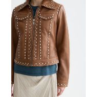 Picture of SCOTCH&SODA WOMEN'S STUDDED LEATHER TRUCKER IN COGNAC 6