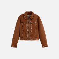 Picture of SCOTCH&SODA WOMEN'S STUDDED LEATHER TRUCKER IN COGNAC 1