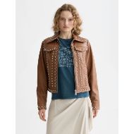 Picture of SCOTCH&SODA WOMEN'S STUDDED LEATHER TRUCKER IN COGNAC 4