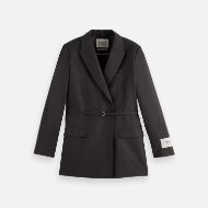 Picture of SCOTCH&SODA WOMEN'S CORE DOUBLE BREASTED WOOL BOYFRIEND BLAZER WITH BELT IN CHARCOAL MELANGE 1