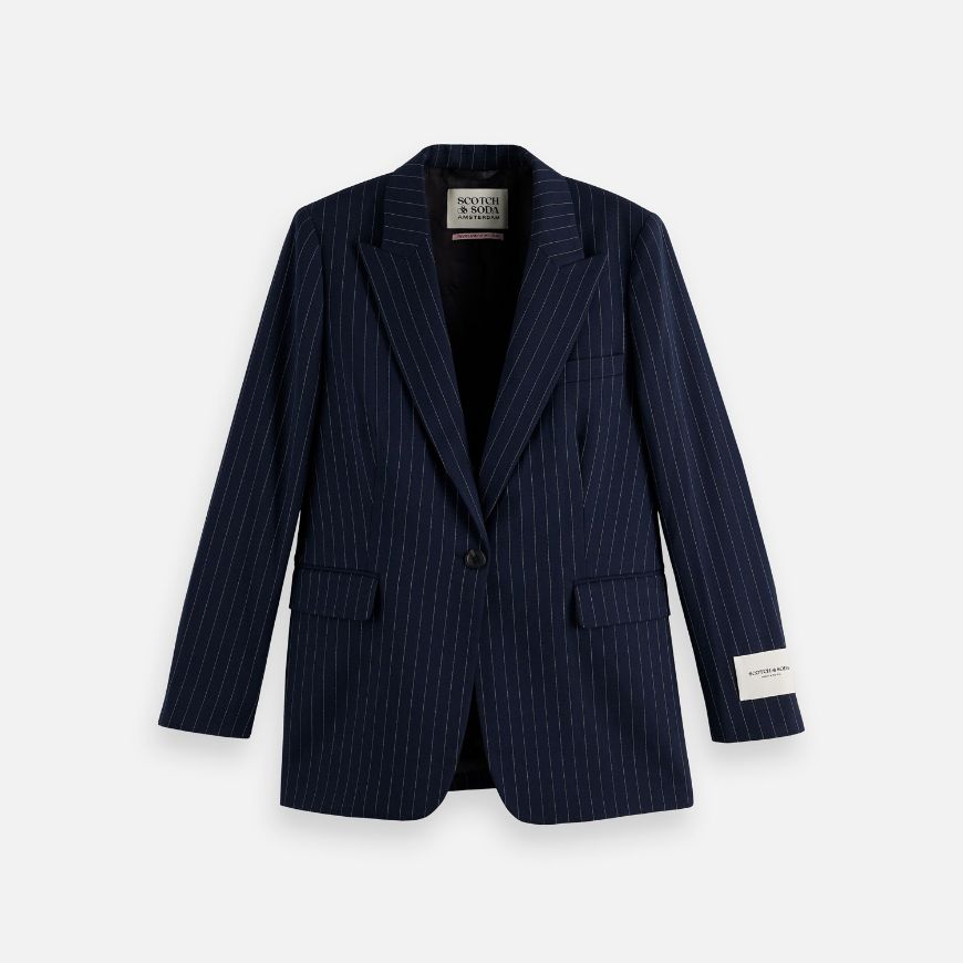 Picture of SCOTCH&SODA WOMEN'S CORE SB FITTED BLAZER IN NIGHT BLUE PINSTRIPE