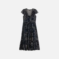 Picture of SCOTCH&SODA WOMEN'S CROSS-STITCH EMBROIDERED MIDI DRESS IN CARBON 1