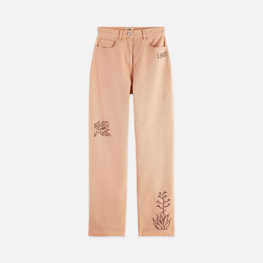 Picture of SCOTCH&SODA WOMEN'S THE RIPPLE HIGH RISE STRAIGHT LEG PANTS IN ROSE DUST
