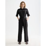 Picture of SCOTCH&SODA WOMEN'S QUINN MID RISE WIDE LEG PANTS WITH CROSS STITCHING IN METEORITE 7