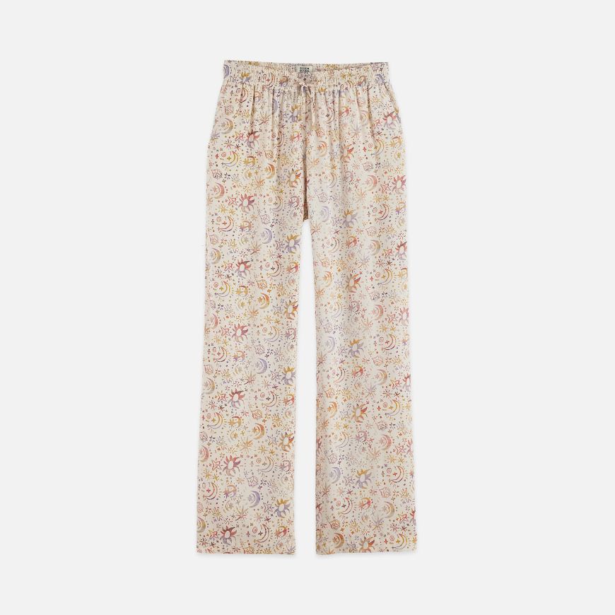 Picture of SCOTCH&SODA WOMEN'S GIA MID RISE WIDE LEG ALL OVER PRINTED PANTS IN COSMIC SKY EGGNOG