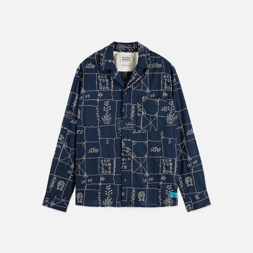 Picture of SCOTCH&SODA MEN'S ALLOVER EMBROIDERED SHIRT IN BLACK