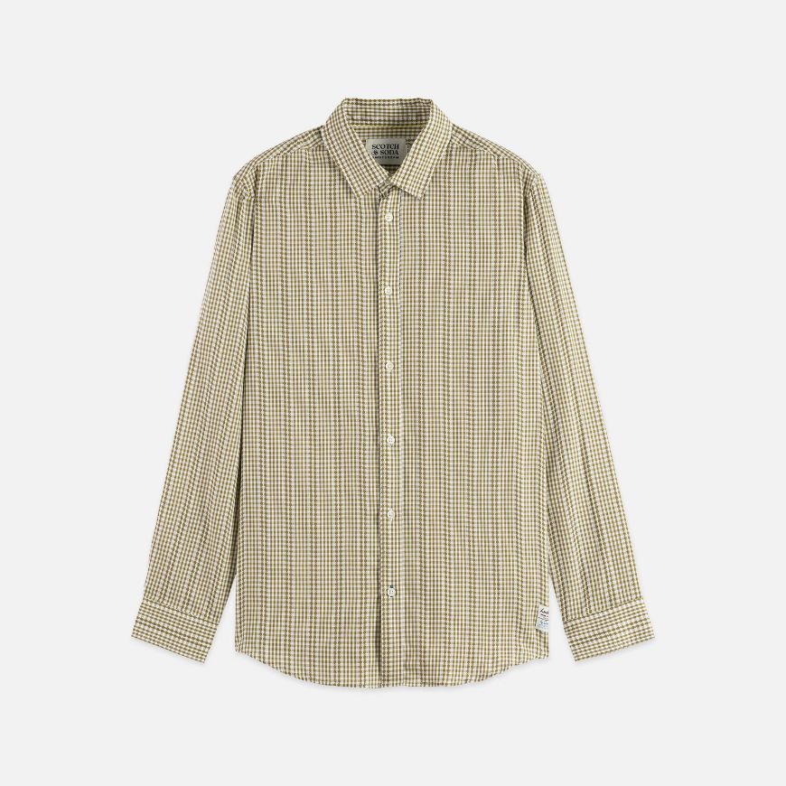 Picture of SCOTCH&SODA MEN'S MICROCHECK COTTON POPLIN SHIRT IN DARK GREEN