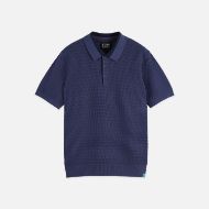 Picture of SCOTCH&SODA MEN'S STRUCTURED KNITTED REGULAR-FIT POLO IN MEDIUM BLUE 1