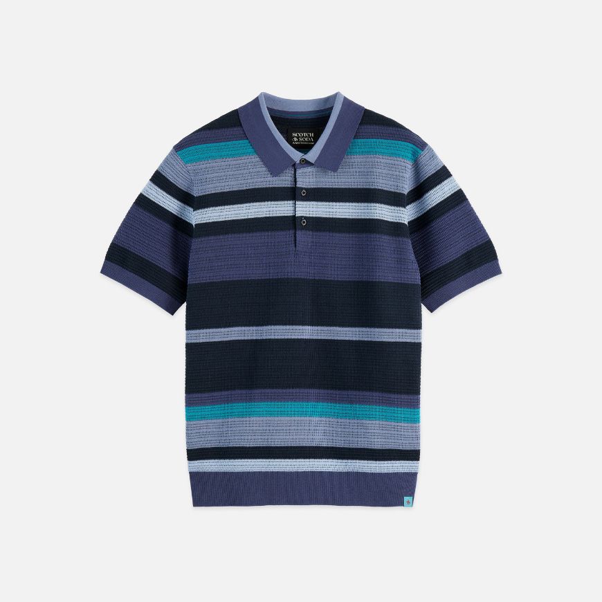Picture of SCOTCH&SODA MEN'S KNITTED STRIPED REGULAR-FIT POLO IN NAVY