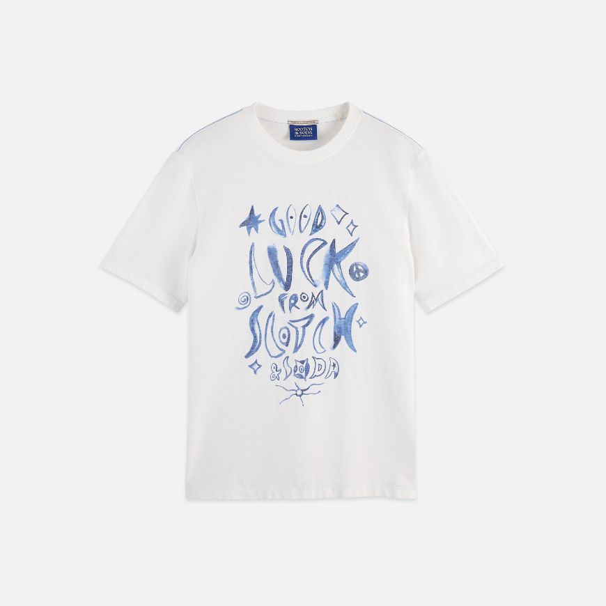 Picture of SCOTCH&SODA MEN'S WASHED GRAPHIC REGULAR-FIT T-SHIRT IN WHITE/PASTEL