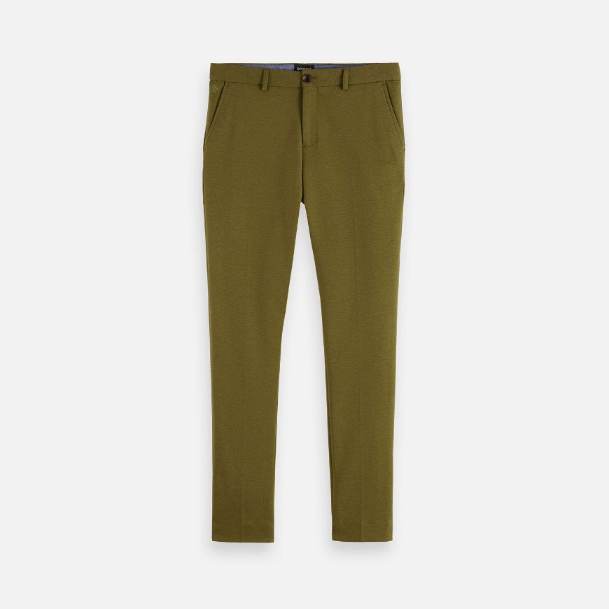 Picture of SCOTCH&SODA MEN'S SEASONAL CORE MOTT TAILORED COTTON BLEND JERSEY CHINO IN DARK GREEN