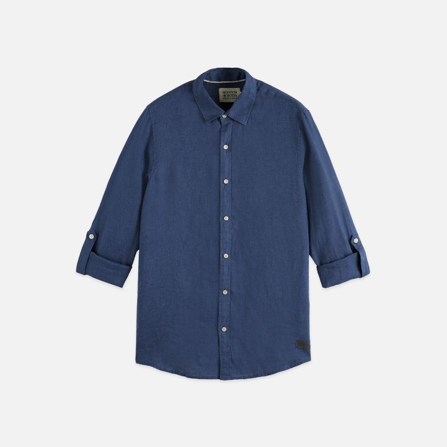 Picture of SCOTCH&SODA MEN'S SEASONAL CORE LINEN REGULAR-FIT SHIRT IN NAVY
