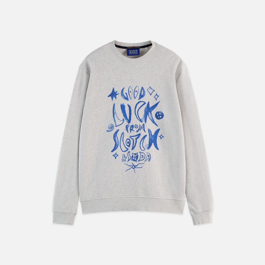 Picture of SCOTCH&SODA MEN'S WASHED DENIM GRAPHIC SWEAT IN LIGHT PASTEL GREY