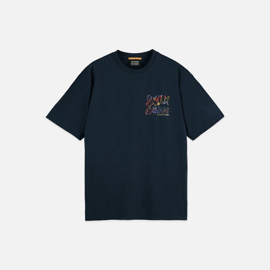Picture of SCOTCH&SODA MEN'S FRONT AND BACK ARTWORK RELAXED-FIT T-SHIRT IN DARK BLUE