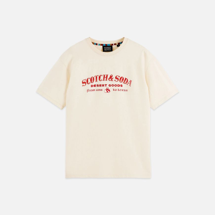 Picture of SCOTCH&SODA MEN'S FRONT ARTWORK RELAXED-FIT T-SHIRT IN LIGHT BEIGE