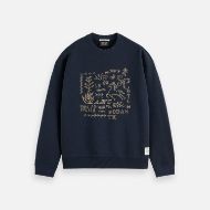 Picture of SCOTCH&SODA MEN'S CROSS STITCH ARTWORK RELAXED-FIT SWEATSHIRT IN DARK BLUE 1