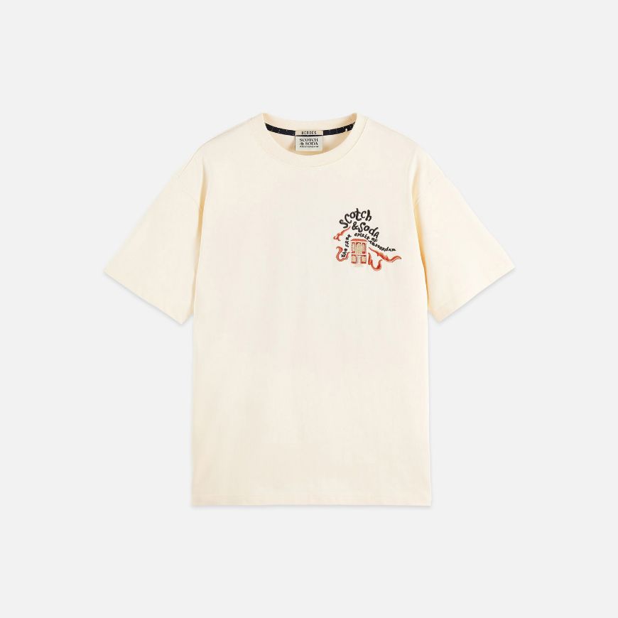 Picture of SCOTCH&SODA MEN'S THE 40TH ANNIVERSARY RELAXED-FIT EMBROIDERY T-SHIRT IN LIGHT BEIGE