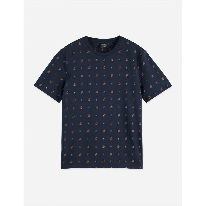 Picture of SCOTCH&SODA MEN'S MICRO-PRINTED REGULAR-FIT T-SHIRT IN DARK BLUE