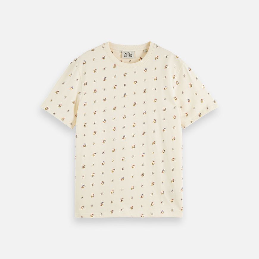 Picture of SCOTCH&SODA MEN'S MICRO-PRINTED REGULAR-FIT T-SHIRT IN LIGHT BEIGE