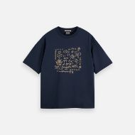 Picture of SCOTCH&SODA MEN'S CROSS-STITCHED FRONT ARTWORK LOOSE-FIT T-SHIRT IN DARK BLUE 1
