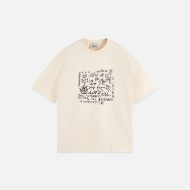 Picture of SCOTCH&SODA MEN'S CROSS-STITCHED FRONT ARTWORK LOOSE-FIT T-SHIRT IN LIGHT BEIGE 1