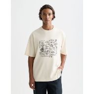Picture of SCOTCH&SODA MEN'S CROSS-STITCHED FRONT ARTWORK LOOSE-FIT T-SHIRT IN LIGHT BEIGE 4