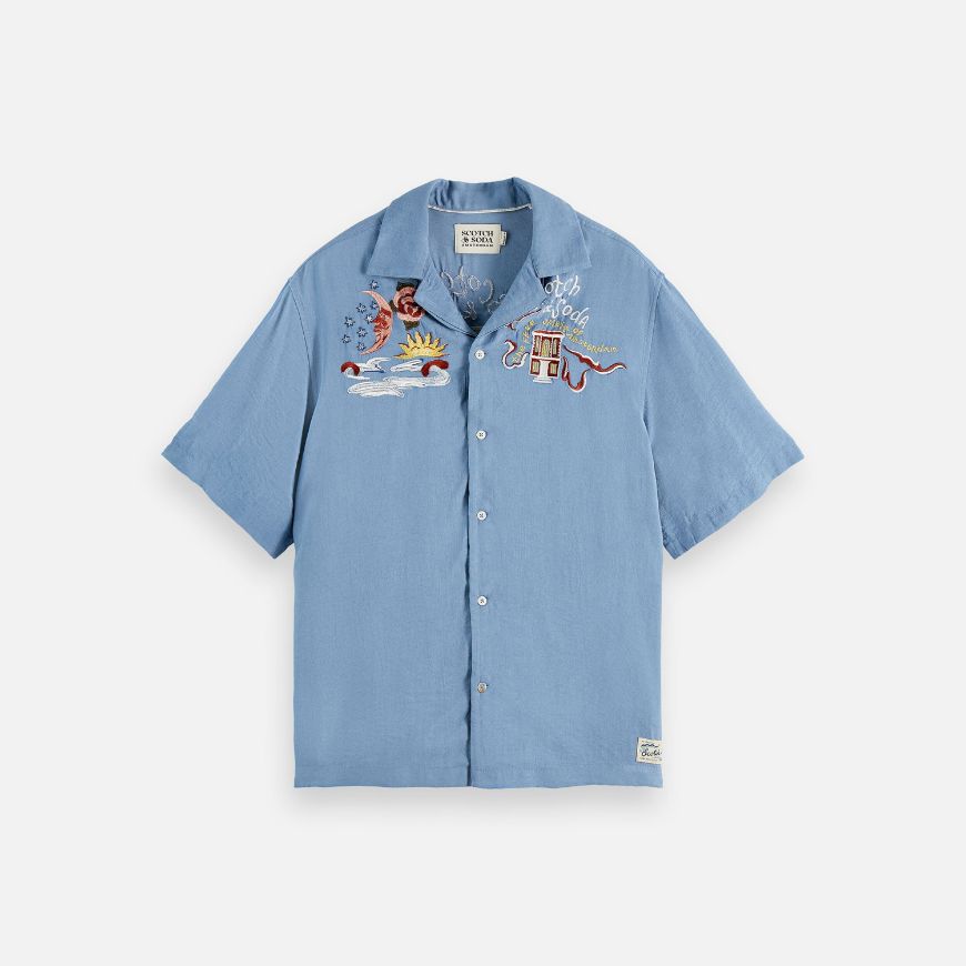 Picture of SCOTCH&SODA MEN'S THE 40TH ANNIVERSARY RELAXED-FIT SHORT SLEEVE SHIRT IN BLUE