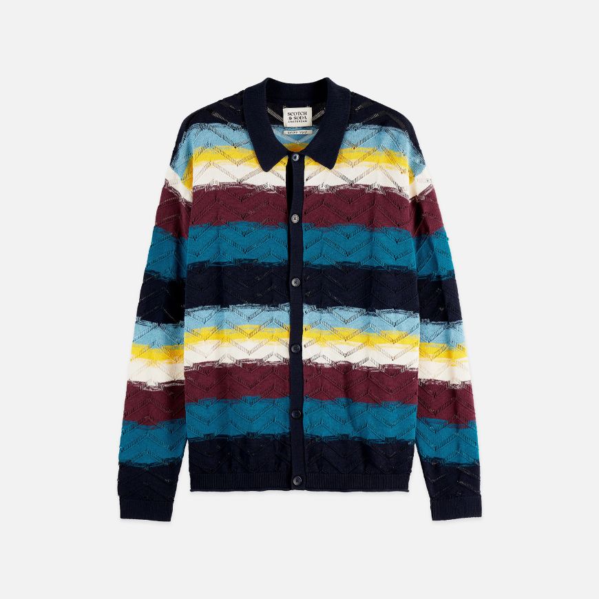 Picture of SCOTCH&SODA MEN'S OPEN STRUCTURE KNITTED CARDIGAN IN MULTICOLOR