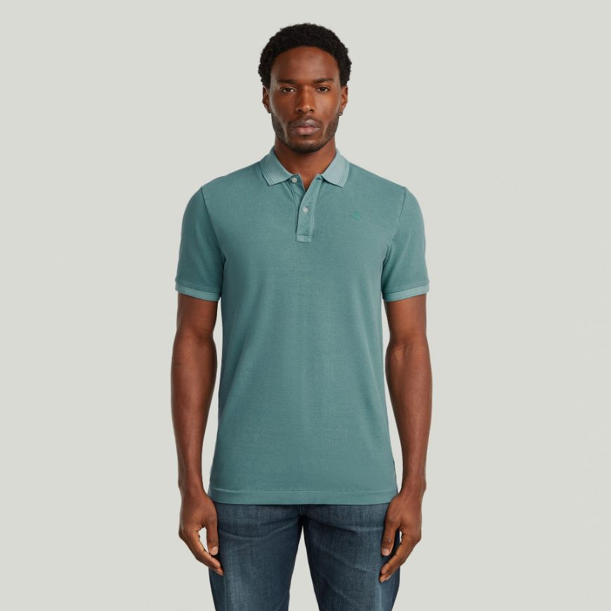 Picture of G-STAR MEN'S DUNDA OVERDYED SLIM POLO IN MINERAL BLUE GD